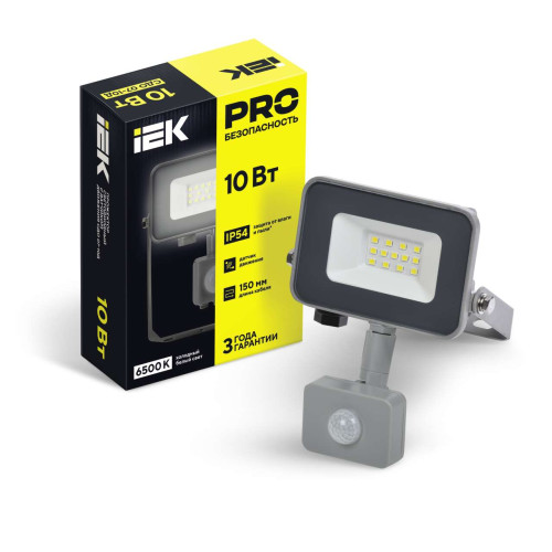 Прожектор светодиодный СДО 07-10Д с датчиком движения IP54 серый IEK Прожектор светодиодный СДО 07-10Д с датчиком движения IP54 серый IEK