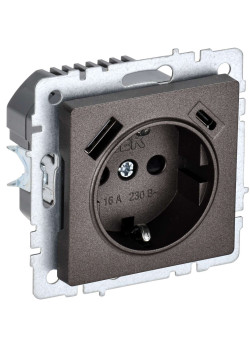 BRITE Розетка 1-местная с заземлением с защитными шторками 16А с USB A+C 18Вт РЮш11-1-БрТБ темная бронза IEK