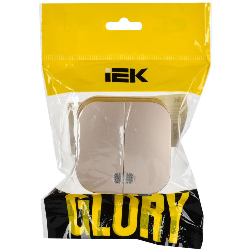 GLORY Выключатель 2-клавишный для открытой установки с индикацией 10А ВС20-2-1-ХШм шампань матовый IEK