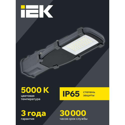 Светильник светодиодный консольный ДКУ 1002-30Д 5000К IP65 серый IEK