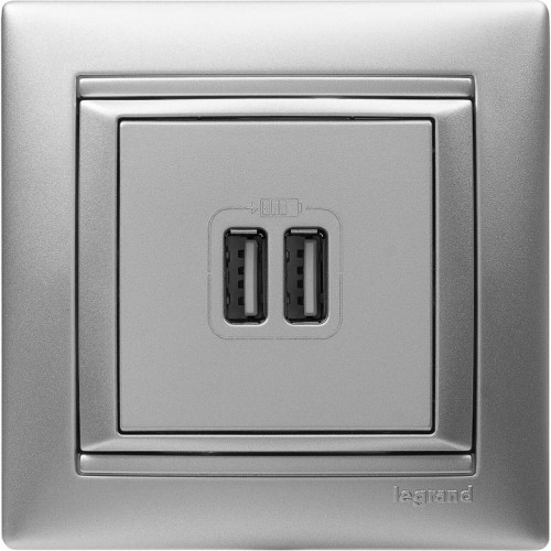 VALENA Розетка USB A+A 15Вт алюминий