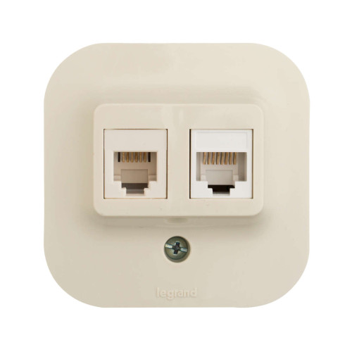 QUTEO Розетка двойная RJ11+RJ45 кат.5E UTP для открытой установки слоновая кость