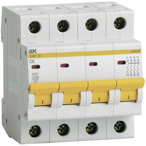 KARAT Автоматический выключатель ВА47-29 4P C 6А 4,5кА IEK