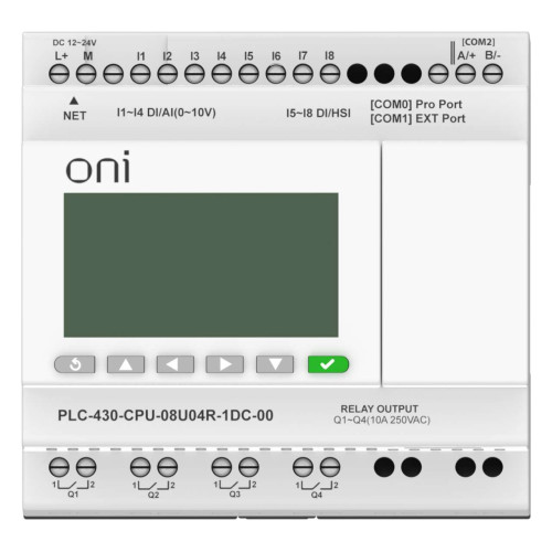 ПЛК 430 Модуль ЦПУ 4 DI 4 UI (0-10 В/DI) 4 RO 24В DC с Ethernet портом с экраном ONI