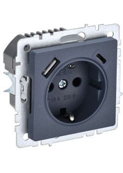 BRITE Розетка 1-местная с заземлением с защитными шторками 16А с USB A+C 18Вт РЮш11-1-БрМ маренго IEK