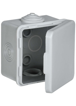 Коробка распаячная КМ для открытой проводки с откидной крышкой 65х65х50мм IP54 4 гермоввода (7035) GENERICA