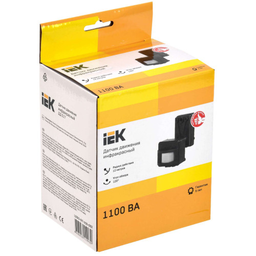Датчик движения ДД-017 1100Вт 120град 12м IP44 черный IEK