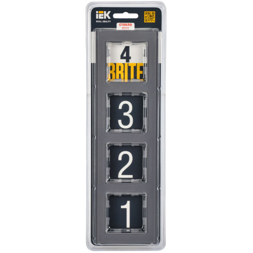 BRITE Рамка 4 -местная РУ-4-2-БрСе стекло серый IEK