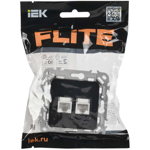 FLITE Розетка 2-местная компьютерная RJ45 категория 6 UTP РК6-2-0-ФлЧ черный IEK