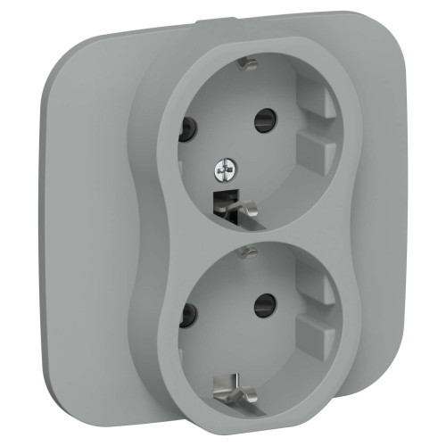 FLITE Розетка 2-местная с заземлением с защитными шторками безвинтовое крепление 16А РСш12-1-А-ФлС серый IEK