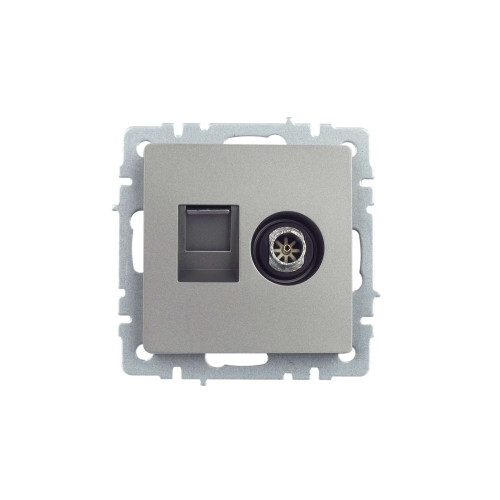 BRITE Розетка двойная TV+RJ45 кат.5E РТВ/РК12-БрС сталь IEK