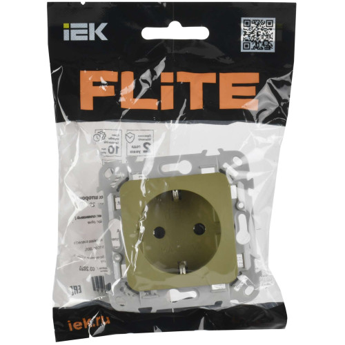 FLITE Розетка с заземлением без защитных шторок безвинтовое крепление 16А РС11-1-ФлО оливковый IEK
