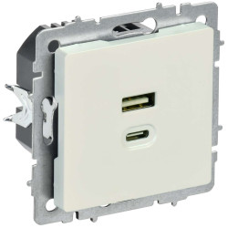 BRITE Розетка USB A+C 45Вт высокоскоростная зарядка РЮ11-2-БрЖ жемчуг IEK