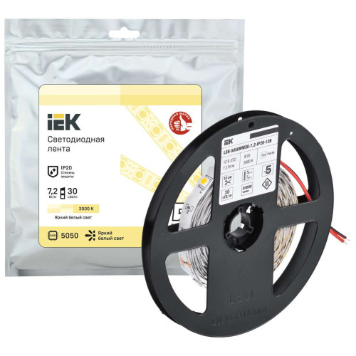 Лента светодиодная 5м LSR-5050WW30-7,2-IP20-12В IEK