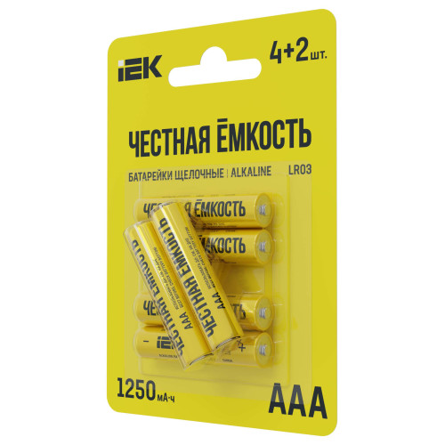 Батарейка щелочная Alkaline LR03/AAA (4+2шт/блистер) ПРОМО IEK