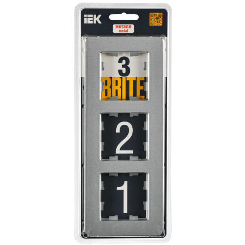 BRITE Рамка 3-местная РУ-3-1-Бр металл алюминий RE IEK