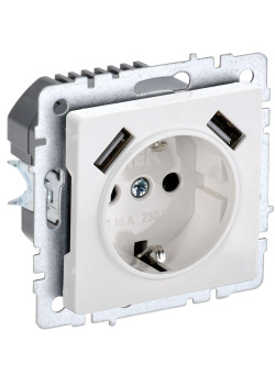 BRITE Розетка 1-местная с заземлением с защитными шторками 16А с USB A+A 5В 2,1А РЮш10-1-БрБ белый IEK