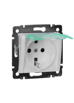 VALENA Розетка 1-местная с заземлением с защитными шторками и крышкой 16А IP44 белый
