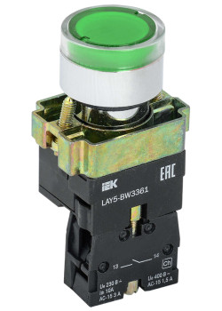 Кнопка управления LAY5-BW3361 с подсветкой зеленый 1NO IEK