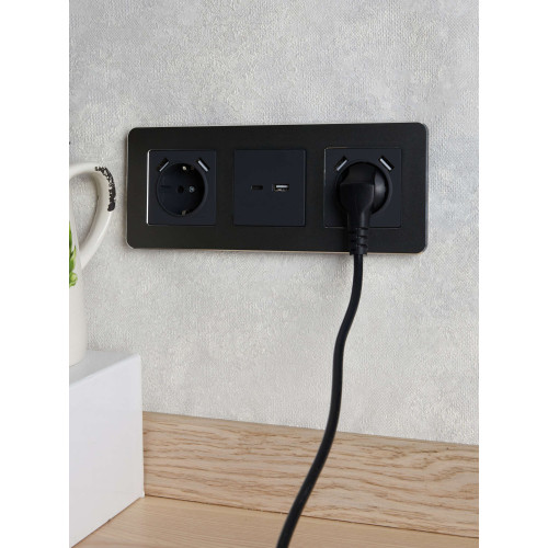 BRITE Розетка 1-местная с заземлением с защитными шторками 16А с USB A+A 5В 3,1А РЮш10-2-БрГ графит IEK