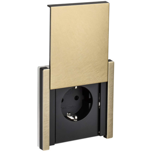 FORTE&PIANO Розетка 1-местная с заземлением с защитными шторками и крышкой безвинтовое крепление 16А IP44 FP619M металл шампань IEK