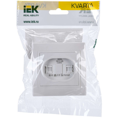 KVARTA Розетка 2-местная компьютерная RJ45 кат.5е РК12-КБ белый IEK
