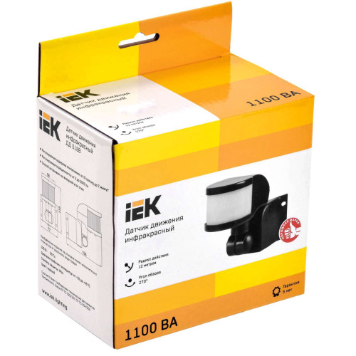 Датчик движения ДД-018В 1100Вт 270град 12м IP44 черный IEK