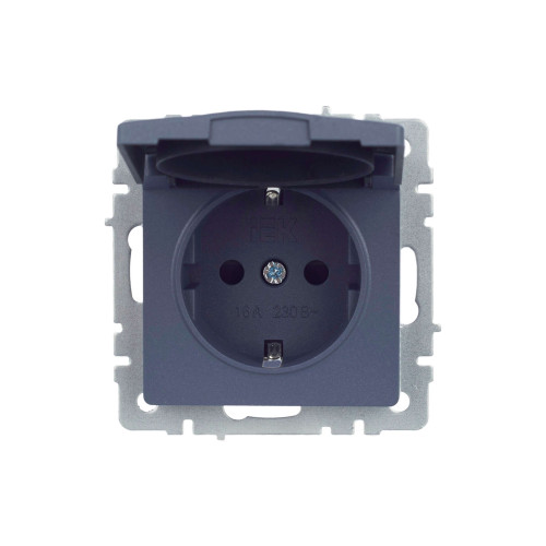 BRITE Розетка 1-местная с заземлением с защитными шторками и крышкой 16А IP44 РСбш10-3-44-БрМ маренго IEK