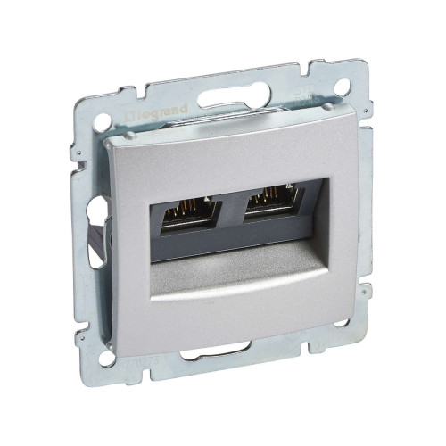 VALENA Розетка компьютерная двойная RJ45 10GB категория 6 STP алюминий