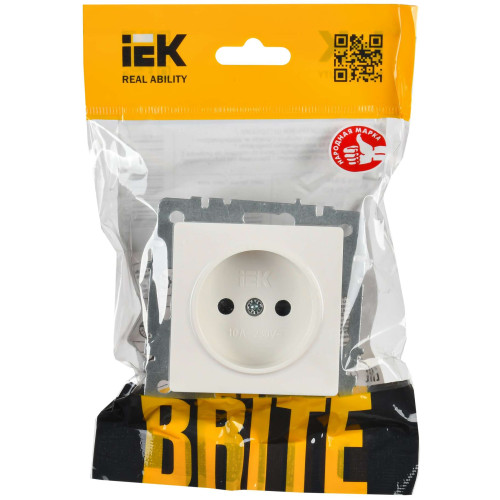 BRITE Розетка 1-местная без заземления с защитными шторками 10А РСш10-2-БрЖ жемчуг IEK