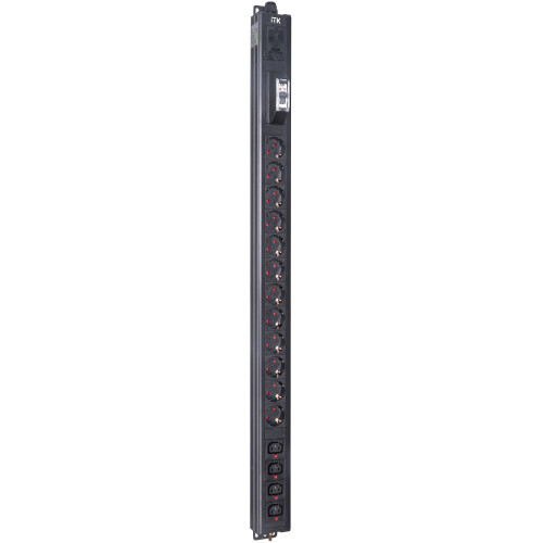 ITK BASE PDU вертикальный PV1111 22U 1 фаза 16А 12 розеток SCHUKO (немецкий стандарт) + 4 розетки C13 кабель 2,6м вилка SCHUKO (немецкий стандарт)