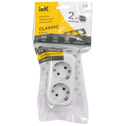 Розетка переносная разборная с заземлением К02 2 места CLASSIC IEK