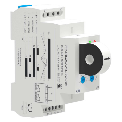 Реле контроля тока AM 2А-20А 2 контакта 24-240В AC/24В DC ONI
