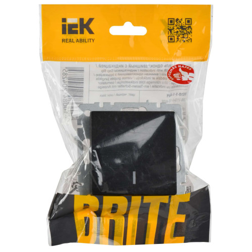 BRITE Выключатель 1-клавишный с индикацией 10А ВС10-1-1-БрЧ черный IEK