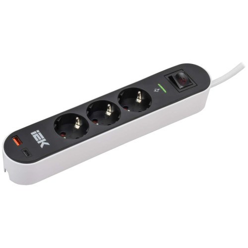Фильтр сетевой СФ-03К 16А USB A+C 20Вт 1,5м 3х1,5мм2 черный IEK