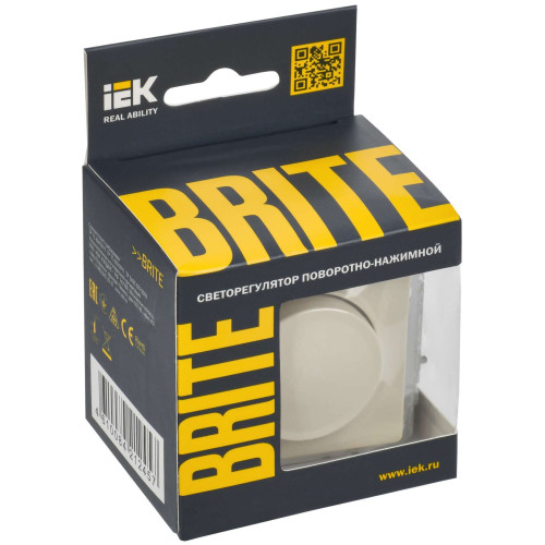 BRITE Светорегулятор поворотно-нажимной 600Вт СС10-1-0-БрКр бежевый IEK