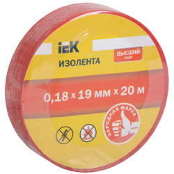Изолента 0,18х19мм красная 20м IEK