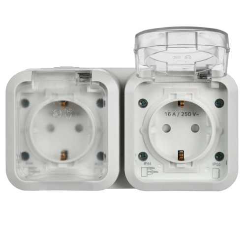 TORS Розетка 2-местная горизонтальная 16А IP55 TS322 белый IEK