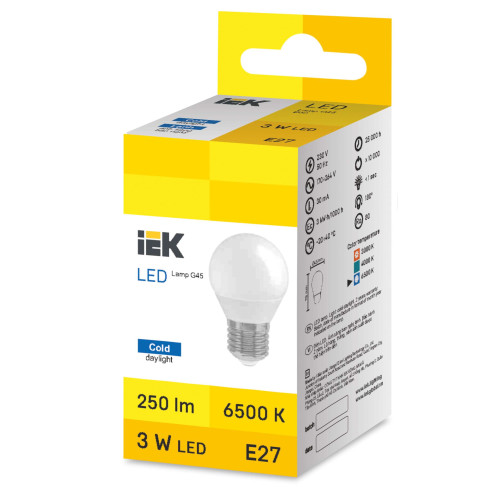 LED Globe G45 3W 6500K E27 IEK