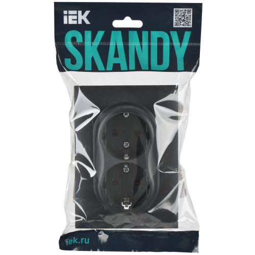 SKANDY Розетка 2-местная с заземлением без защитных шторок 16А в сборе SK-R08T титан IEK