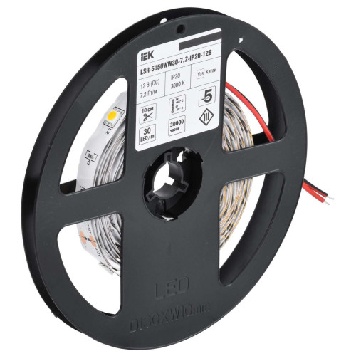 Лента светодиодная 5м LSR-5050WW30-7,2-IP20-12В IEK