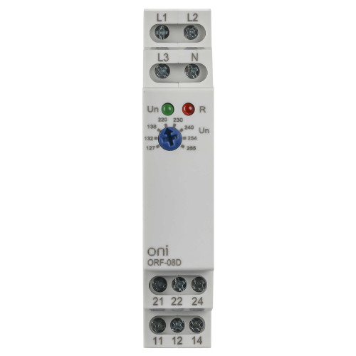 Реле контроля фаз ORF-08D 3 фазы 2 контакта 127-265В AC с контролем нейтрали ONI