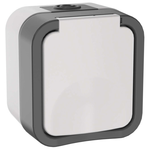 TORS Розетка 1-местная заземляющим контактом и крышкой 16А IP55 TS220 серо-белый IEK