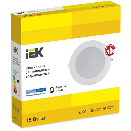 Светильник светодиодный ДВО 1715 белый круг 15Вт 6500К IP40 IEK