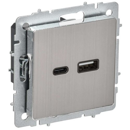 BRITE Розетка USB A+C 18Вт РЮ11-1-БрГН металл хром/никель IEK