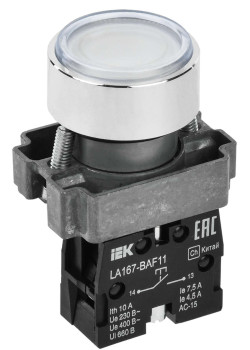 Кнопка управления LA167-BAF11 d=22мм 1NO белая IEK