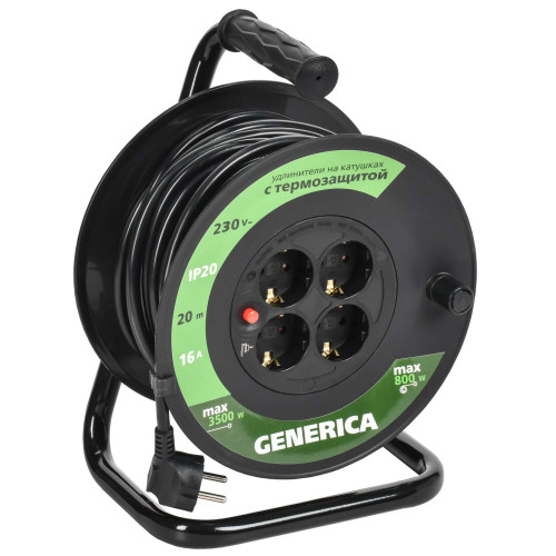 Катушка УК20 с термозащитой 4 места 2P+PE/20м 3х1,5мм2 GENERICA