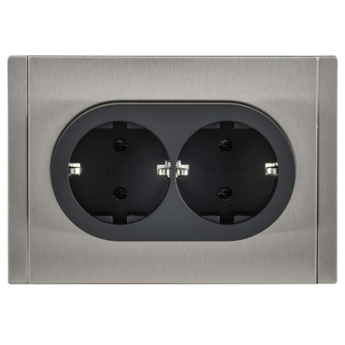 FORTE&PIANO Розетка 2-местная с заземлением без защитных шторок безвинтовое крепление 16А FP724M металл никель IEK