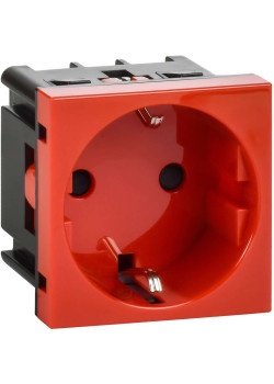 Розетка с заземляющим контактом защитной шторкой и винтовым зажимом (2 модуля) красная