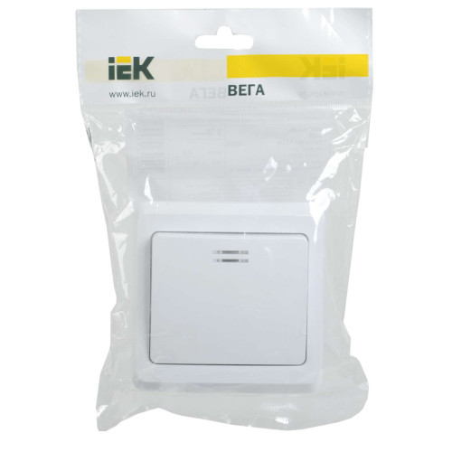 VEGA Выключатель 1-клавишный с индикацией 10А ВС10-1-1-ВБ белый IEK